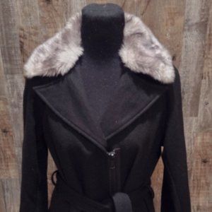 SIMPLY VERA WANG BLACK WOOL BLEND PLUSH DET FAUX FUR COLLAR WOMENS COAT SZ M EUC
